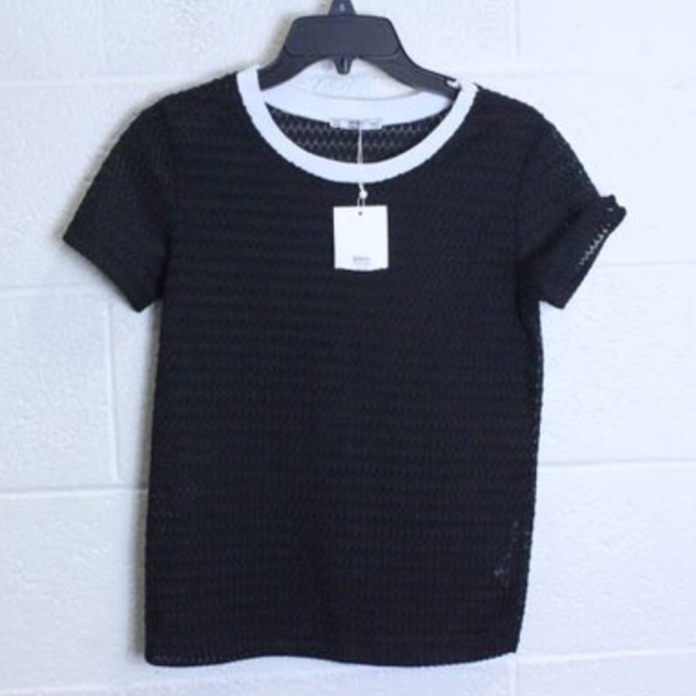 NEW ZARA Black Knit Sheer Top-Size Small